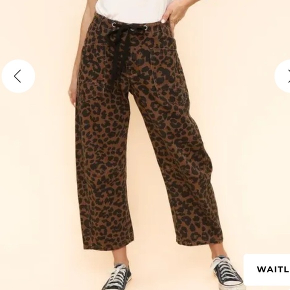 1️⃣ left. Haptics Leopard Print Drawstring Barrel Pants - Picture 2 of 3